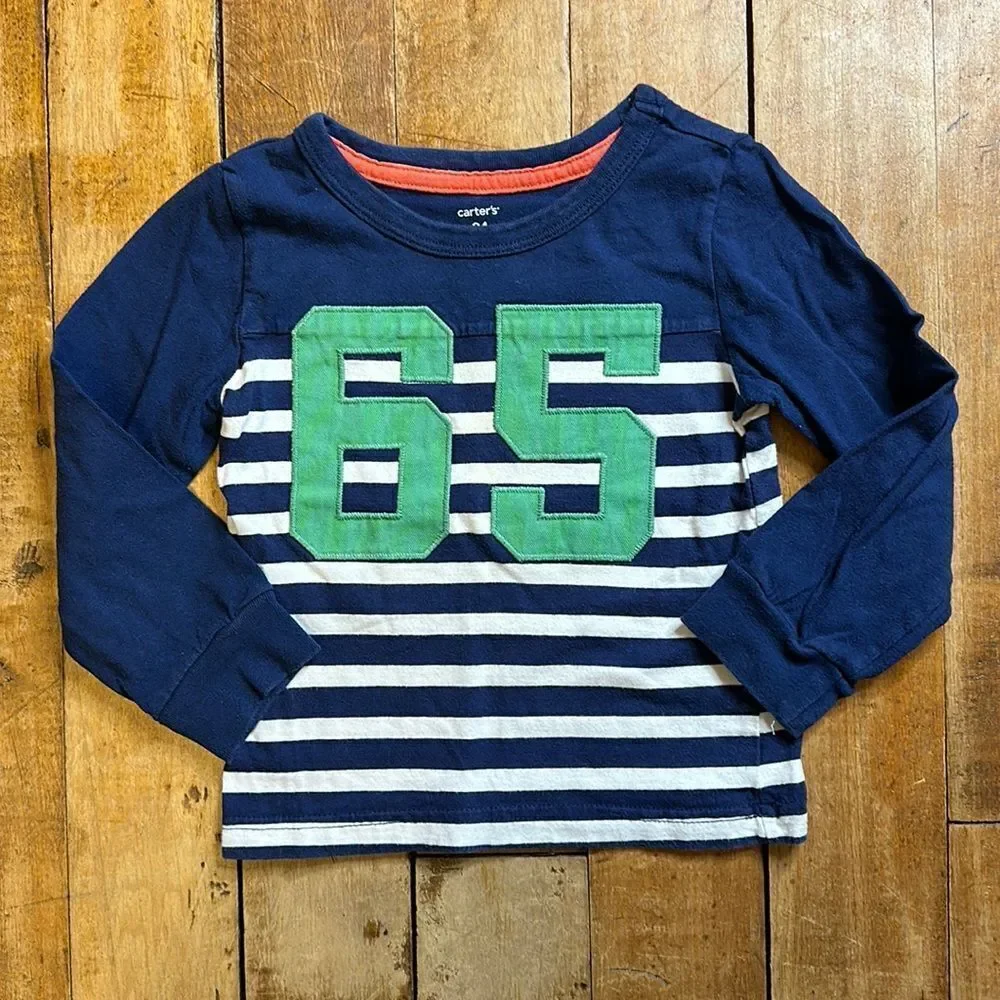 Carters long sleeve shirt 24 months Blue White striped rugby shirt cotton